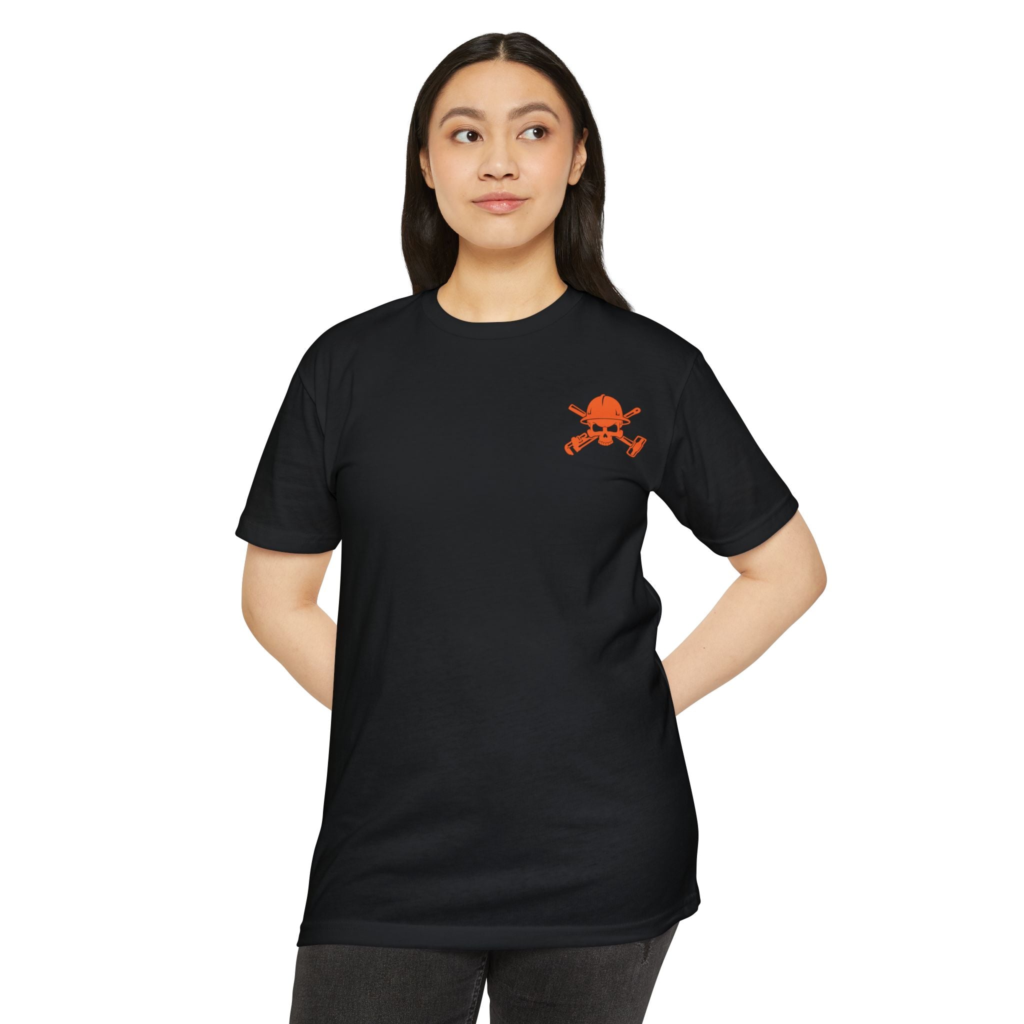 Oilfield Jolly Roger T‑Shirt — 'Back to Our Roots' Orange Frac Tree Design