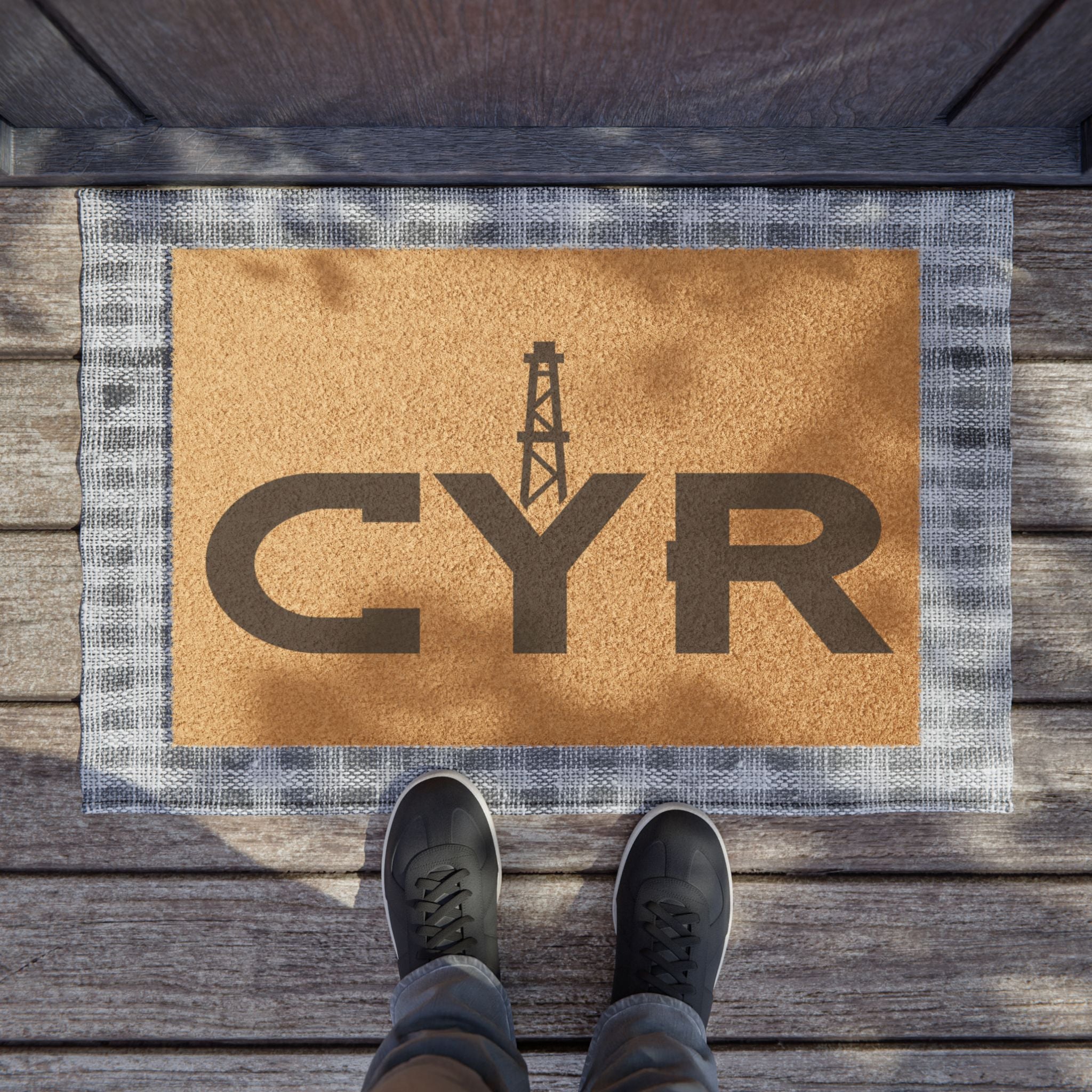 Monogrammed Coir Doormat with Modern CYR Logo