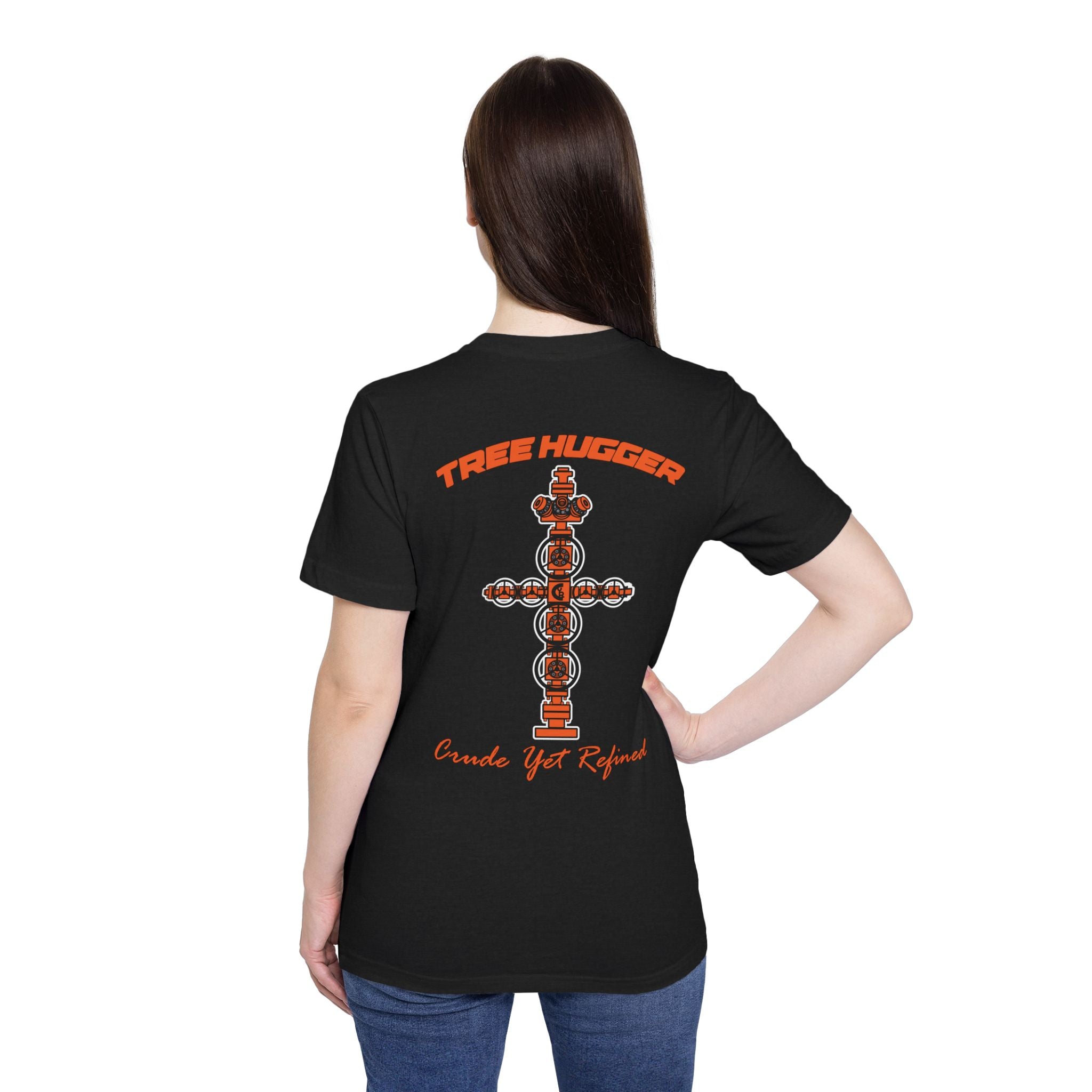 Tree Hugger T-Shirt — ‘Crude Yet Refined’ Oilfield Cross Design