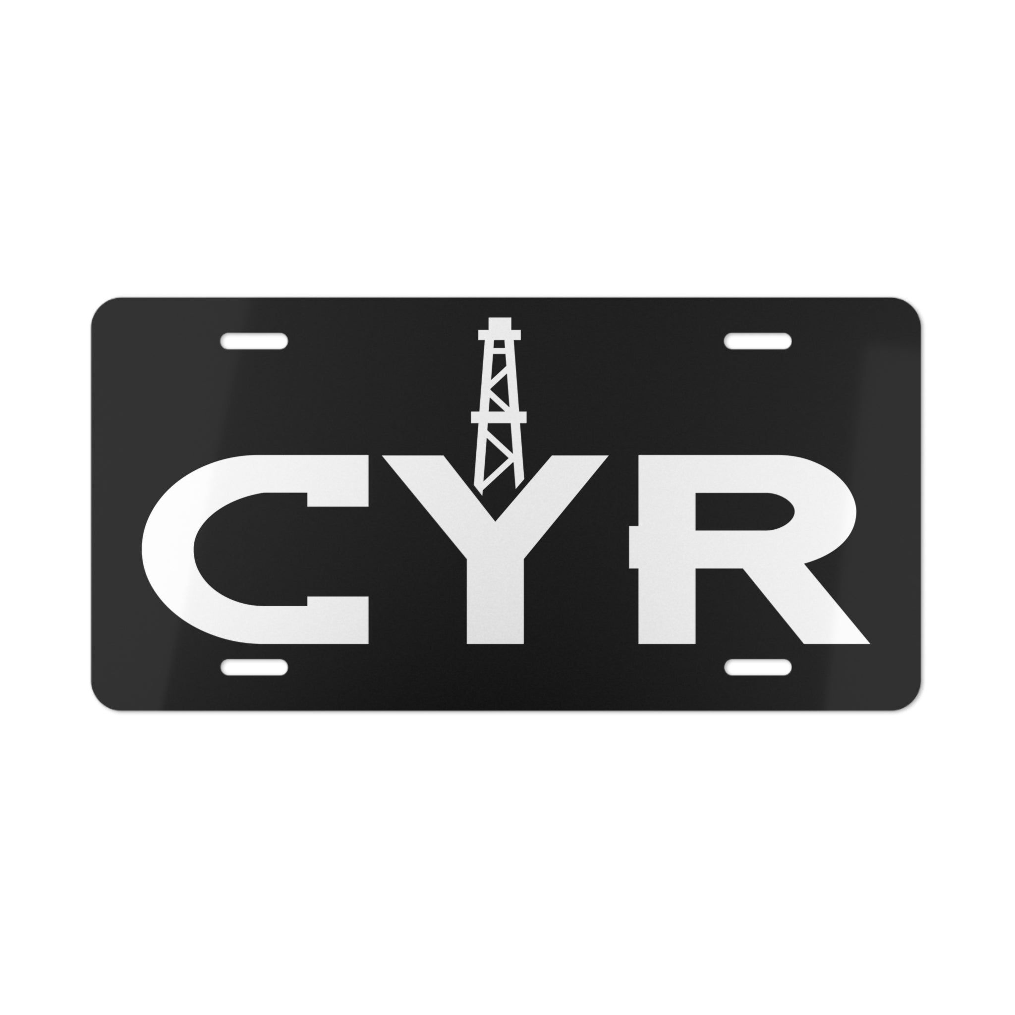 CYR Oil Derrick Vanity License Plate — Personalized Black Aluminum Car Tag