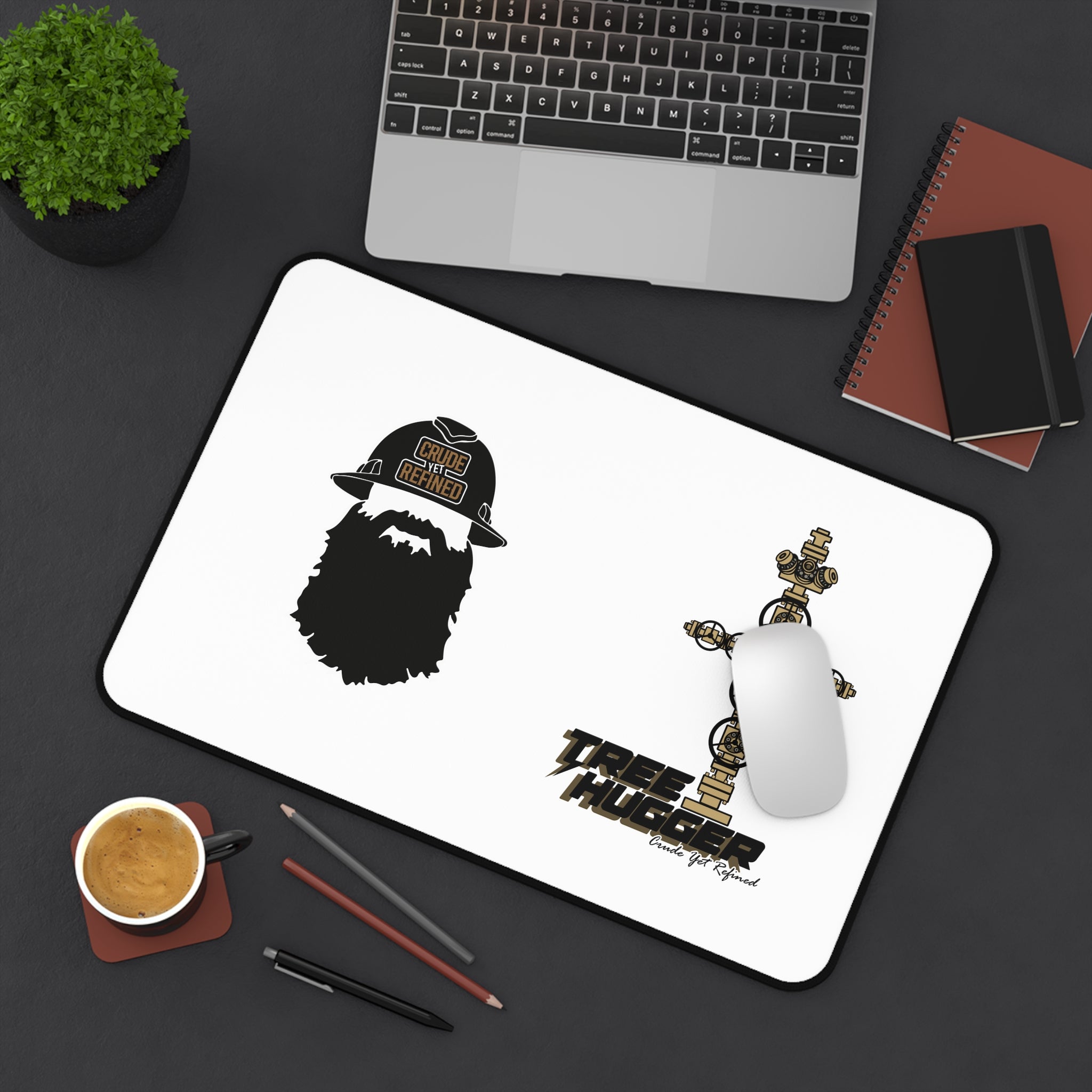Tree Hugger Desk Mat — Beard Logo & Cross Emblem Mouse Pad