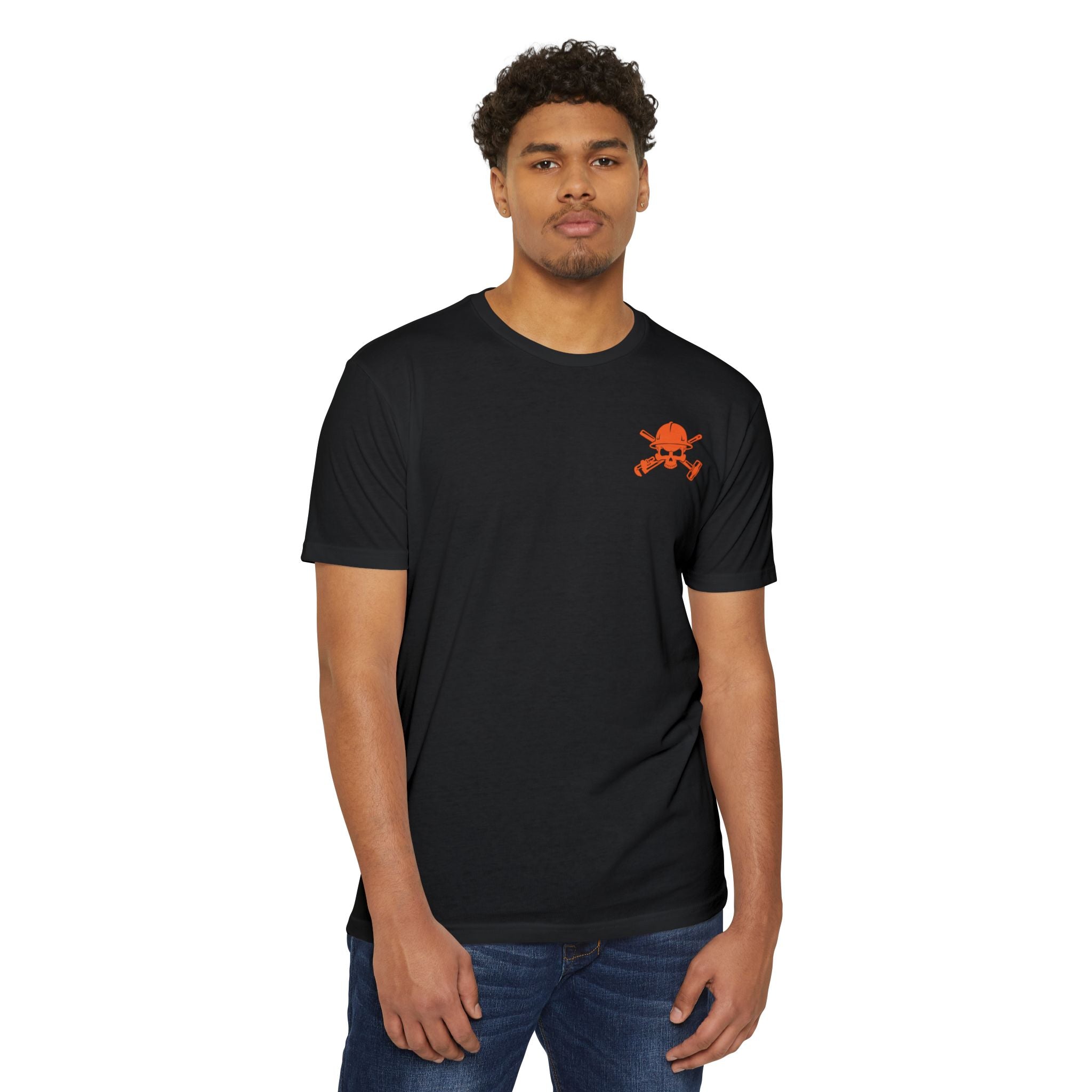 Oilfield Jolly Roger T‑Shirt — 'Back to Our Roots' Orange Frac Tree Design