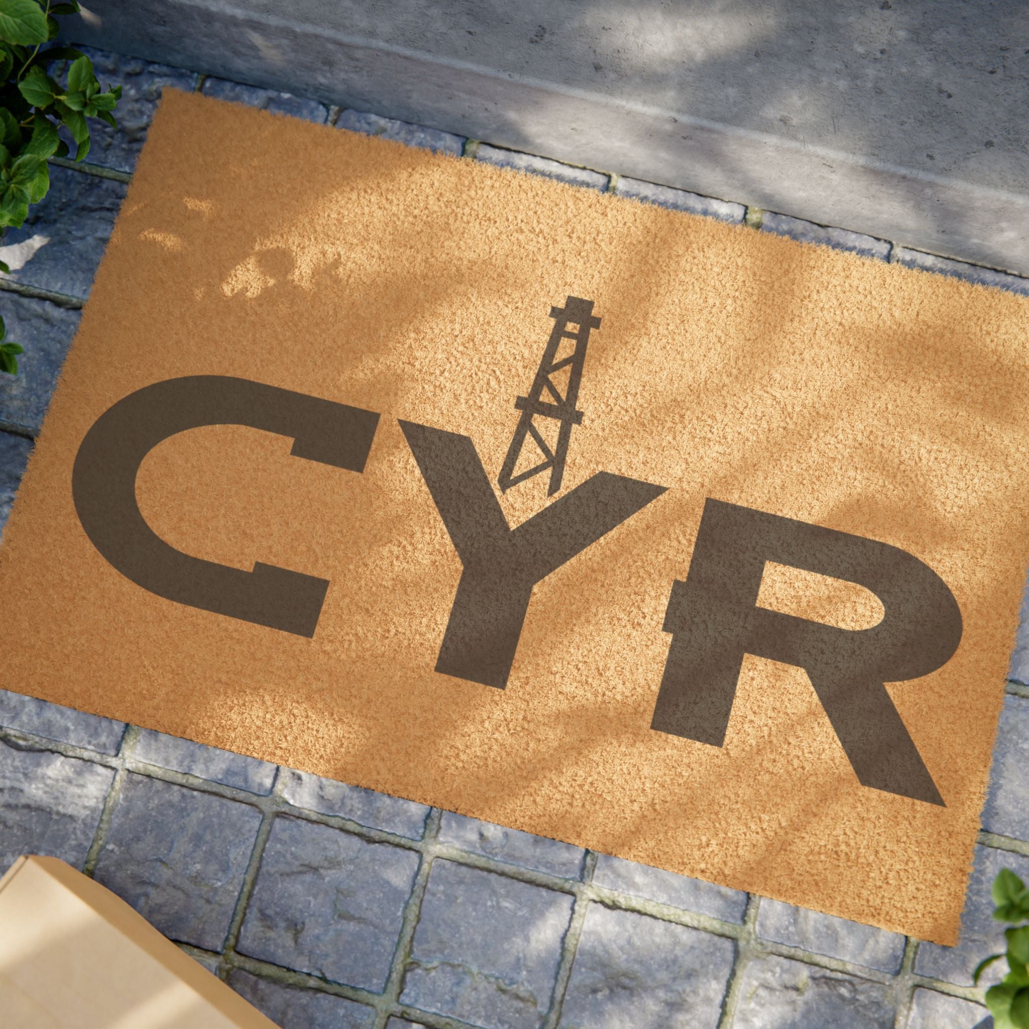 Monogrammed Coir Doormat with Modern CYR Logo