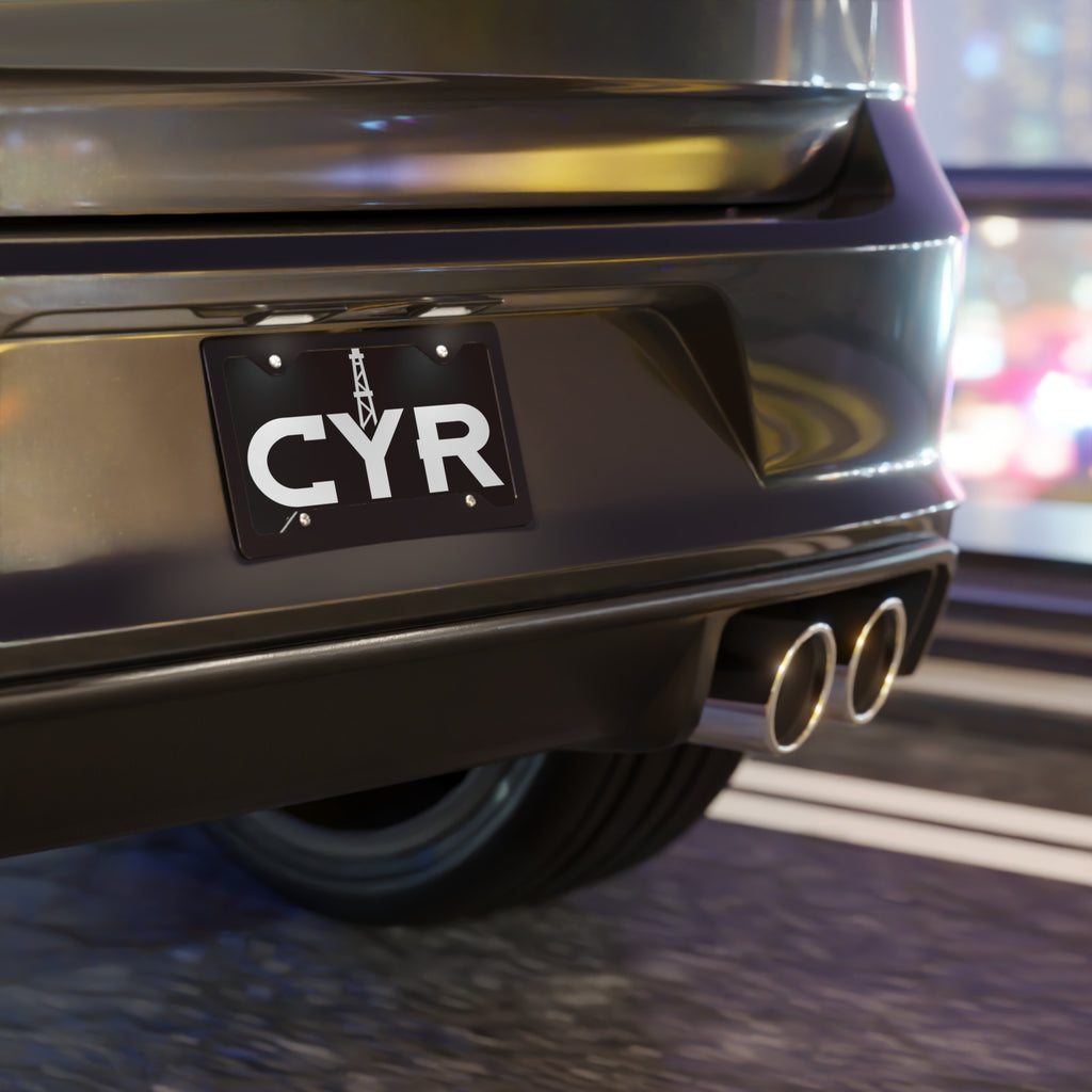 CYR Oil Derrick Vanity License Plate — Personalized Black Aluminum Car Tag